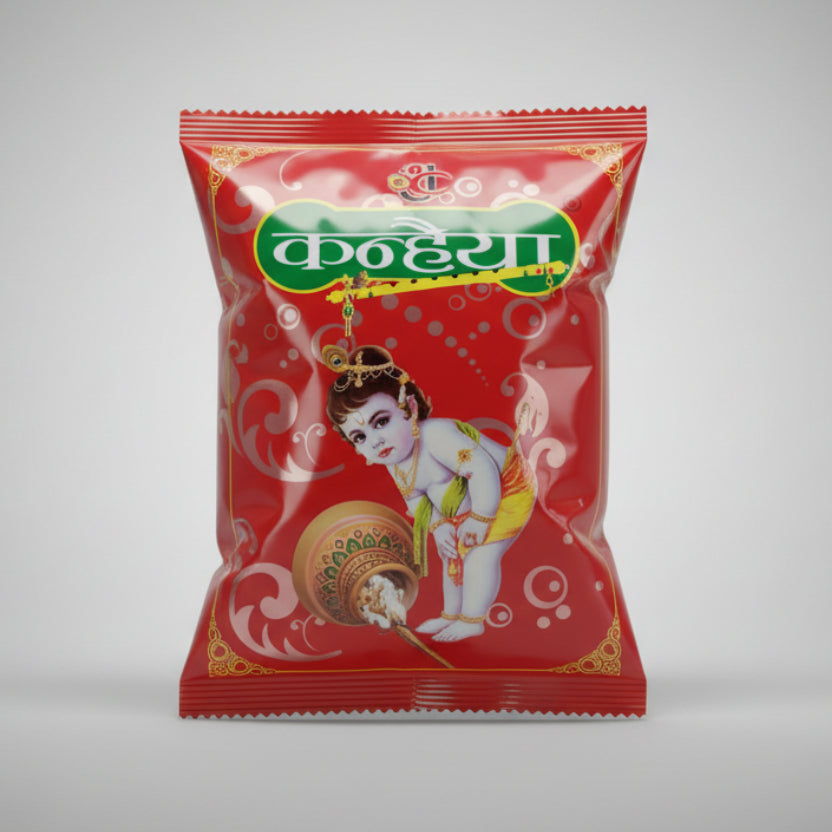 A packaged product with a predominantly red background featuring an illustration of a figure, possibly a deity, in white and gold attire. The packaging has decorative elements and text, suggesting a cultural or religious significance.