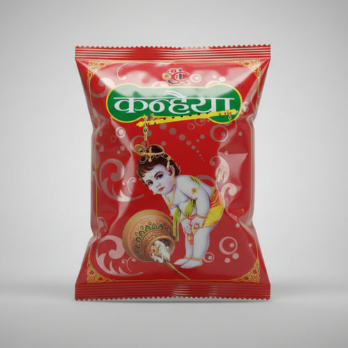 A packaged product with a predominantly red background featuring an illustration of a figure, possibly a deity, in white and gold attire. The packaging has decorative elements and text, suggesting a cultural or religious significance.