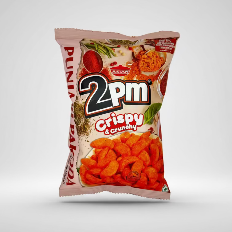 2pm Crispy & Crunchy snack package on a white background