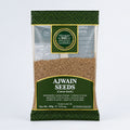 Pack of Ajwain seeds on a white surface