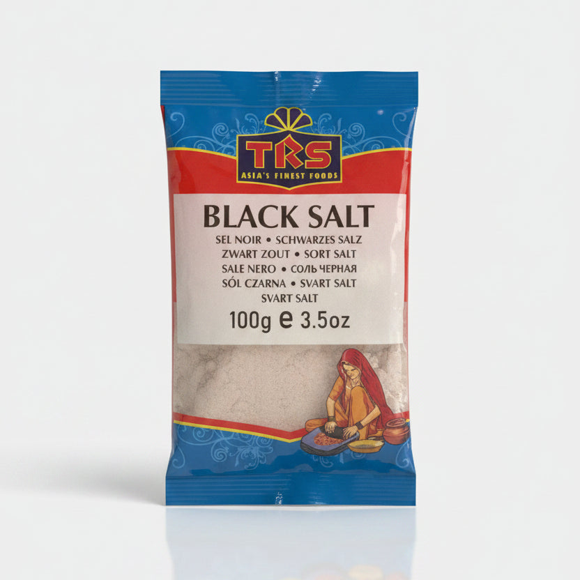 Packaging of TKS black salt on a white background