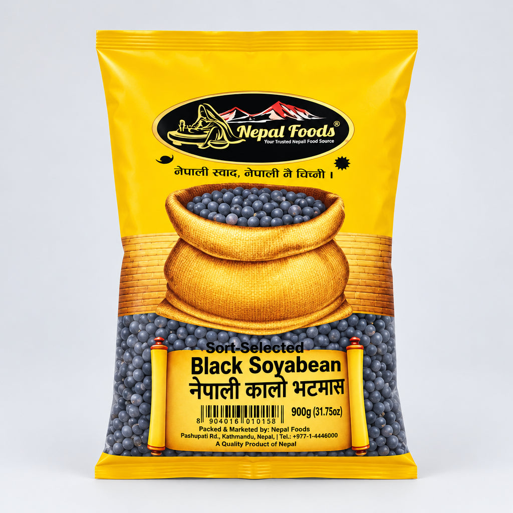 Nepal Foods black soyabean package on a white background