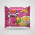 Pink package of Wai Wai Quick instant noodles with chicken pizza flavor on a white background