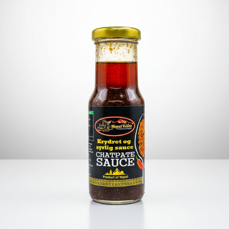 Bottle of chatpate sauce on a white background