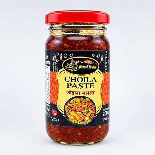 Jar of Choila Paste with a red lid on a white background
