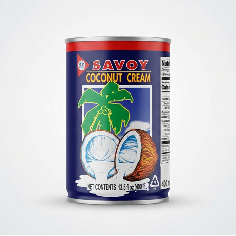 A can of O'Savoy Coconut Cream, showing the product label with a graphic of a coconut and text against a white background.