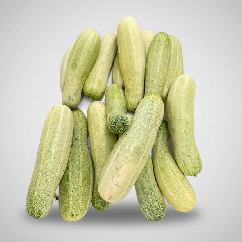 Green cucumbers on a white background