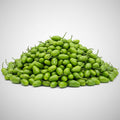 Pile of green chillies on a white background