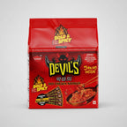Red package of Devil's Bold & Spicy Hot Chicken Noodles on a white background