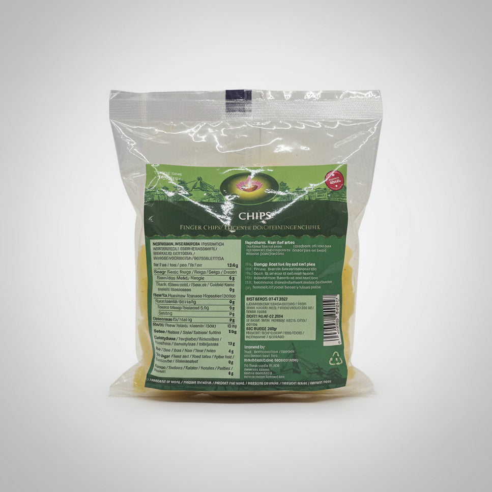 Packaged product with a green label on a white background