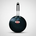 A black diamond-shaped chapati pan with a handle, placed against a white background.