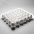 Carton of white eggs on a white background