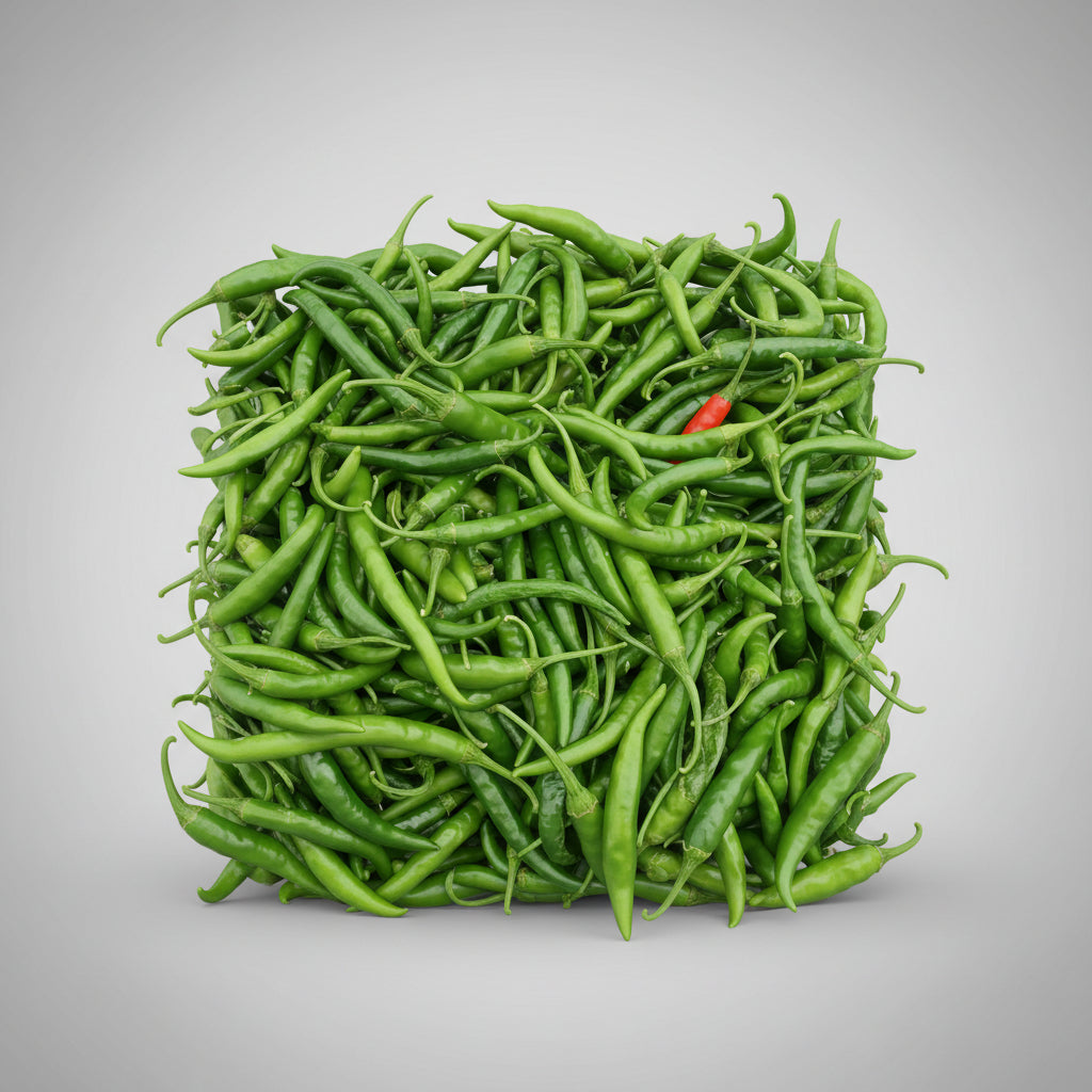 A pile of fresh green chili peppers.