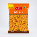 Packaged food item with 'Haldiram's Dal Biji' label on an orange background