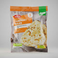 A packaged product of Haldiram Tandoor Naan, showing a picture of the naan bread on the front with the text 'Vegan' highlighted.