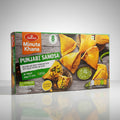 A packaged product of Haldiram Punjabi Samosa, showing the product name, image of the samosas, and the weight of 650g with 8 pieces inside.