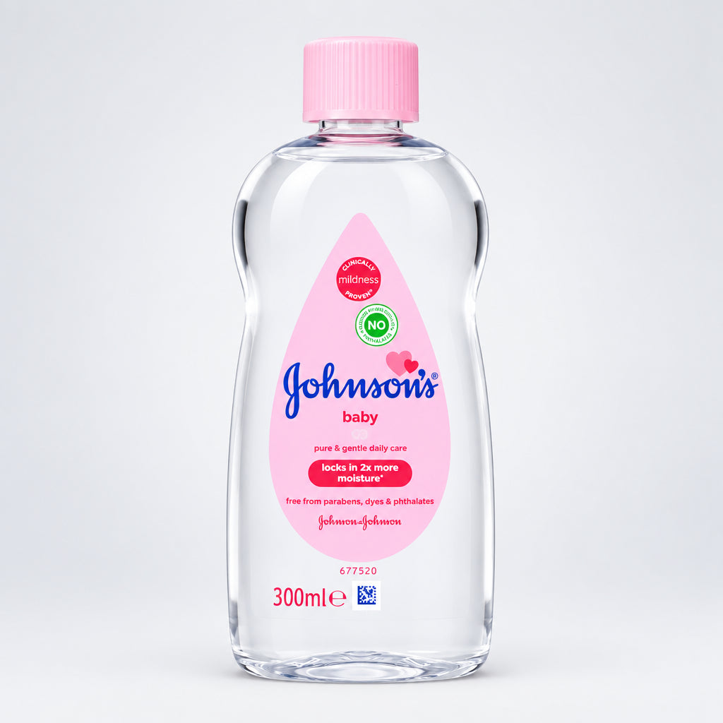 Johnson's baby bottle on a white surface with a light gray background
