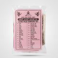 A packaged set of traditional Indian massage towels labeled 'LAXMI PUJA SAMAGRI SET' in Hindi, shown in a clear plastic bag with a pink printed card insert.