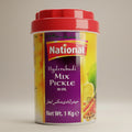 Container of National Hyderabadi Mix Pickle in Oil on a white background