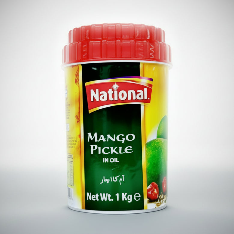 National Mango Pickle container with red lid on a white background