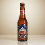 Nepal Ice beer bottle with a mountain logo on a white background