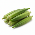 Green okra pods on a white background