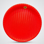 Red plastic tray with textured surface on a white background