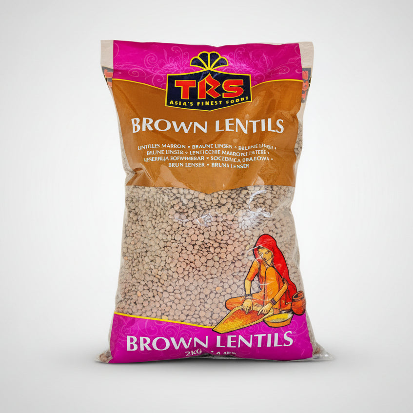 A package of TRS brand brown lentils, 2kg.