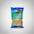 Packaged coriander seeds with a blue and green label on a gray background