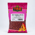 A package of TRS brand red kidney beans, 2kg, with product information and branding visible.