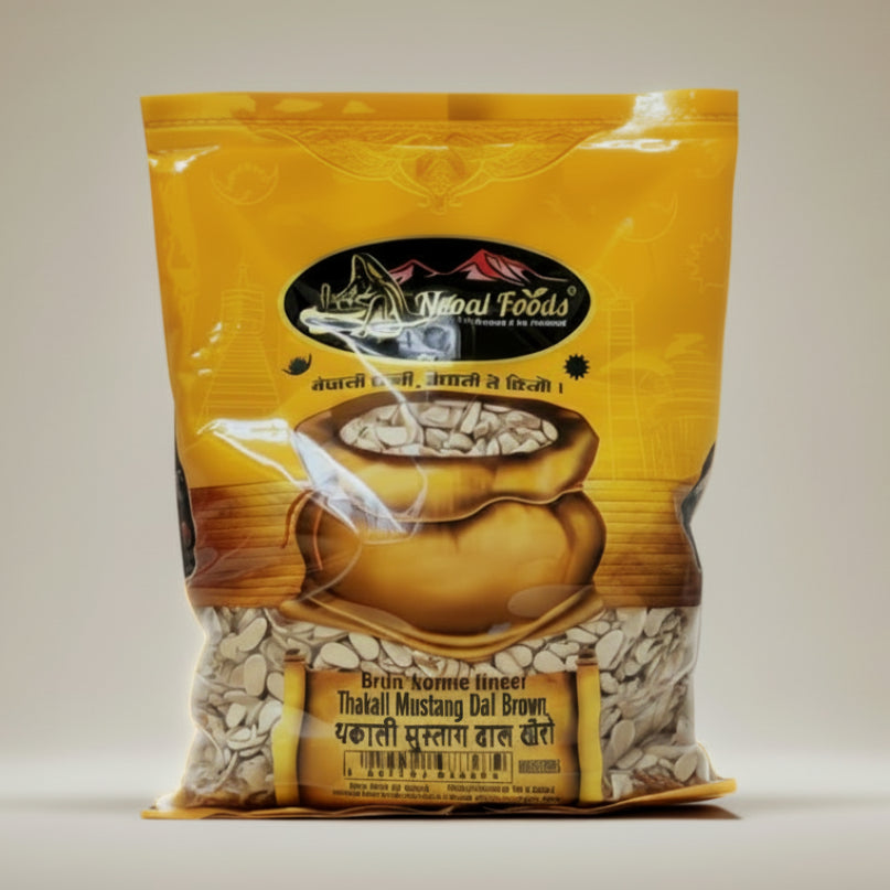 Nepal Foods package of Thakali Mustang Dal Brown on a white background