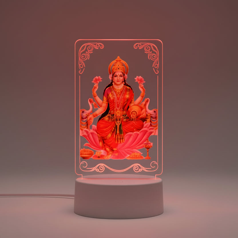 Decorative lamp with a colorful depiction of a deity on a white background