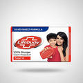 Lifebuoy soap bar packaging with a child and woman holding it on a white background
