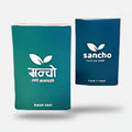 Two blue containers with 'sancho' branding on a white background