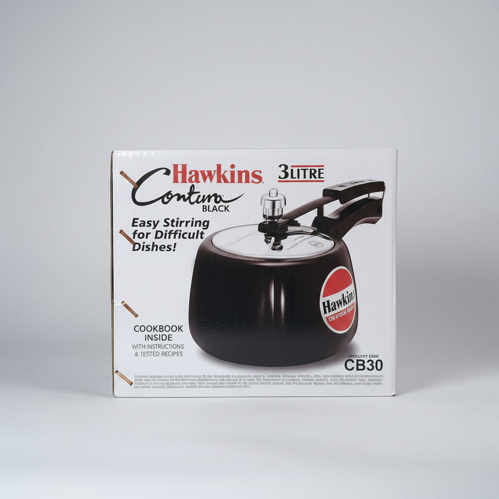 Hawkins pressure cooker packaging on a white background