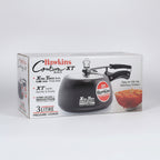 Hawkins Contura XT pressure cooker packaging with product image and features on a white background