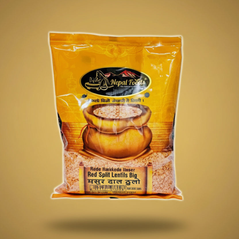 Nepal Foods red split lentils bag on a white background