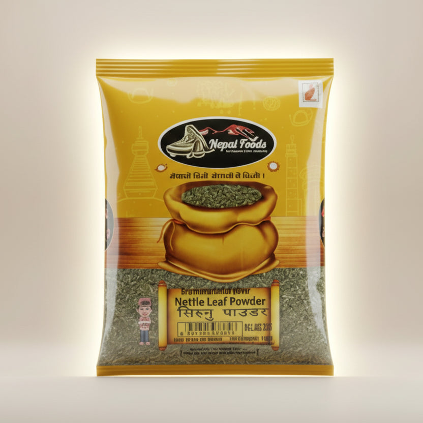 Nepal Foods Nettle Leaf Powder package on a white background