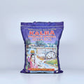 A 5kg bag of Kalra Sella Rice with a printed picture of a woman on the front.