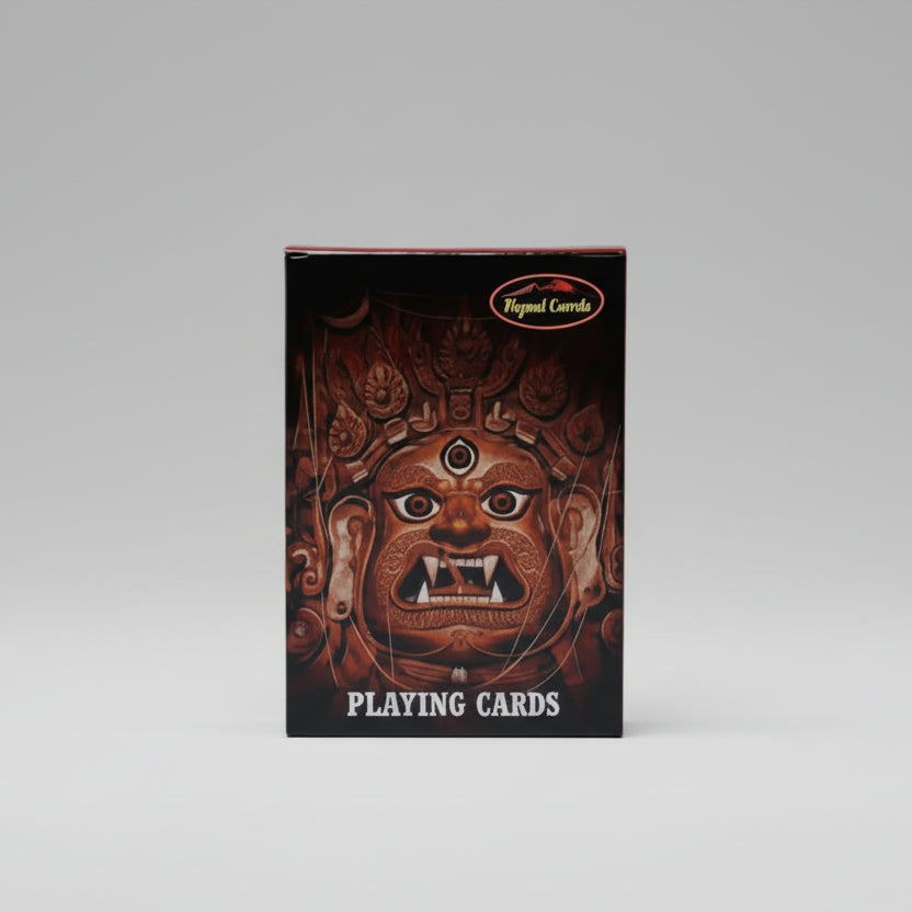 Playing card box with a face design and visible brand 'nepsto' on a white background