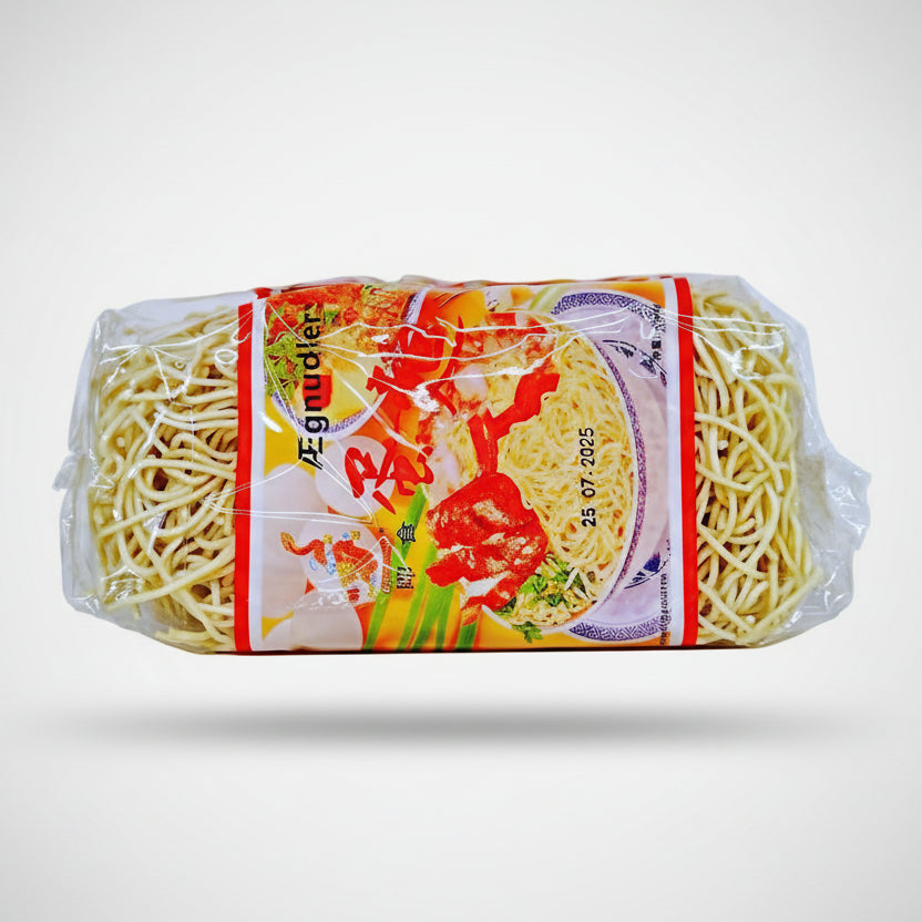 Packaged egg noodles branded by nepsto, with visible noodles and packaging details.