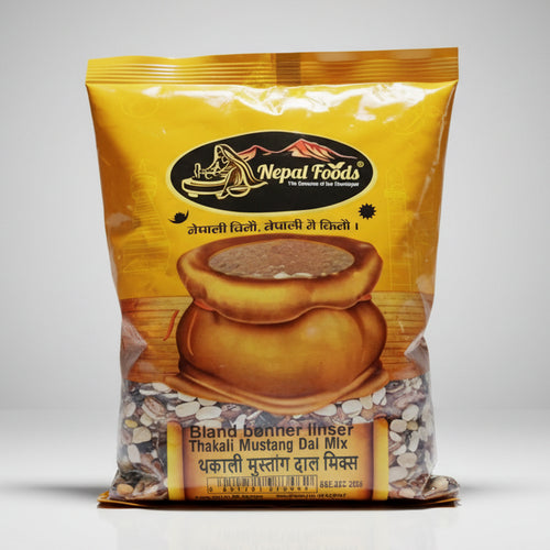 Yellow package of Nephal Foods Thakali Mustang Dal Mix on a white background