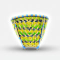 Woven basket with colorful pattern on a white background