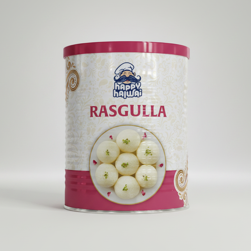 Canister of Happy Hawai Rasgulla with a white background